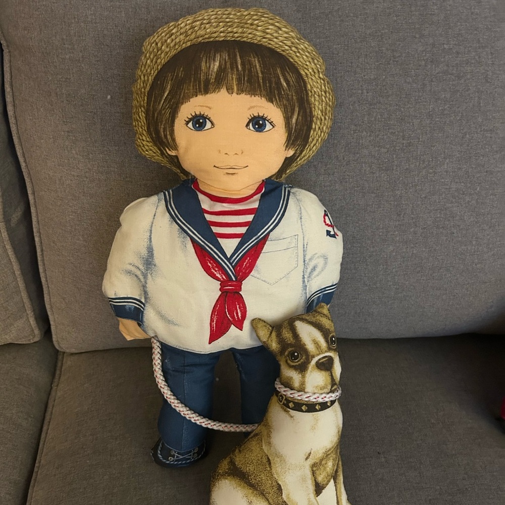 Vintage Jonathan & Buster handmade plush sailor boy & dog pillow
